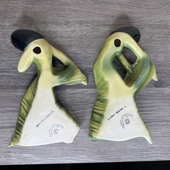 MCM Ceramic Art Studio Pair Of Shadow Dancer Wall Art Figurines Green Madison WI - Picture 4 of 5